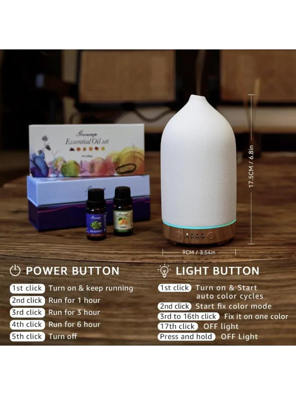 Set of 2 Ceramic Essential Oil Diffusers - Ultrasonic Aromatherapy & Humidifier